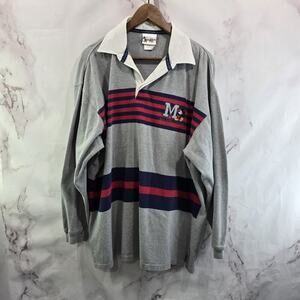Disney Shirt Mens Large Gray Red Rugby Polo Long Sleeve Vintage 90s World